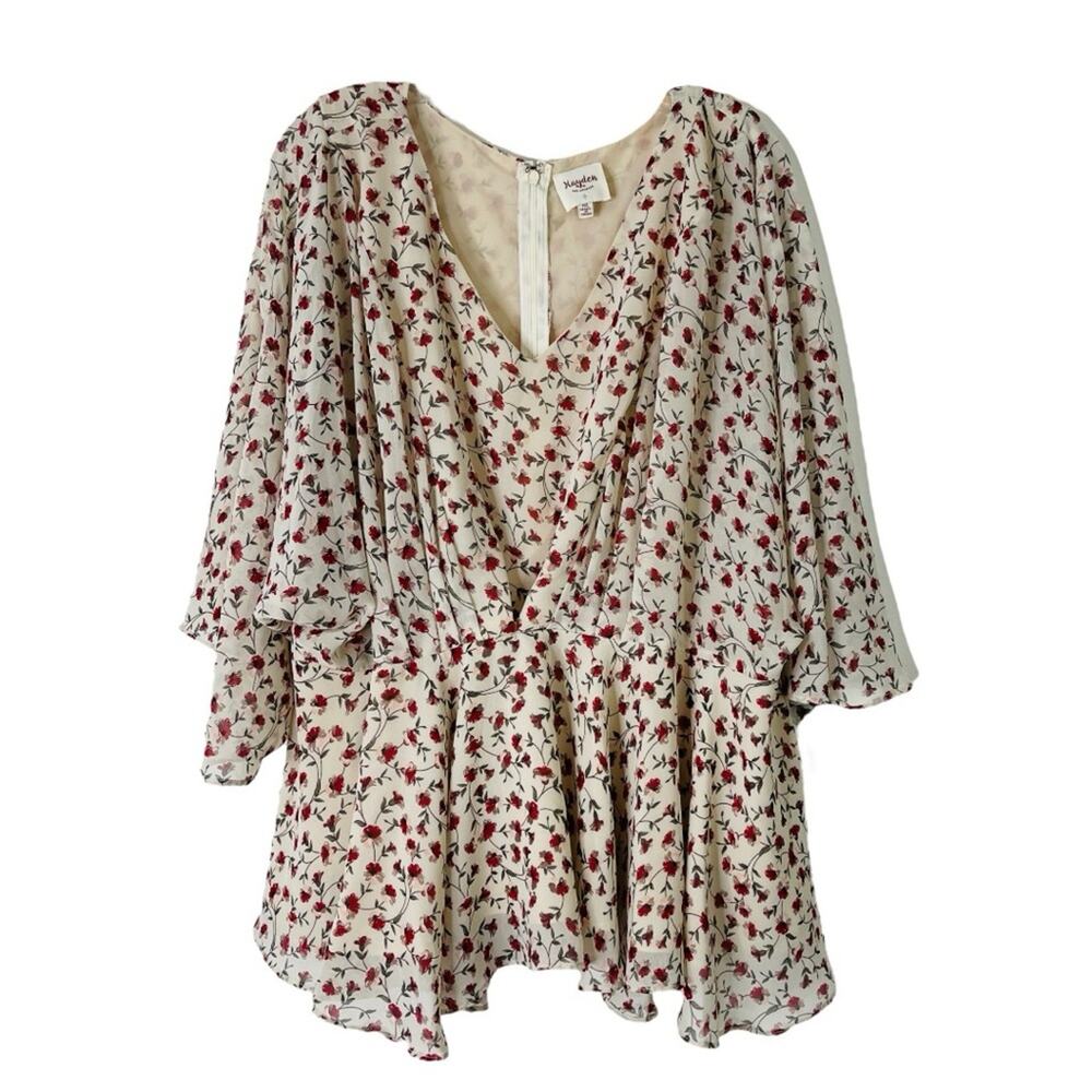 Hayden cream red green floral cottagecore pleated flouncy boho top 1XL